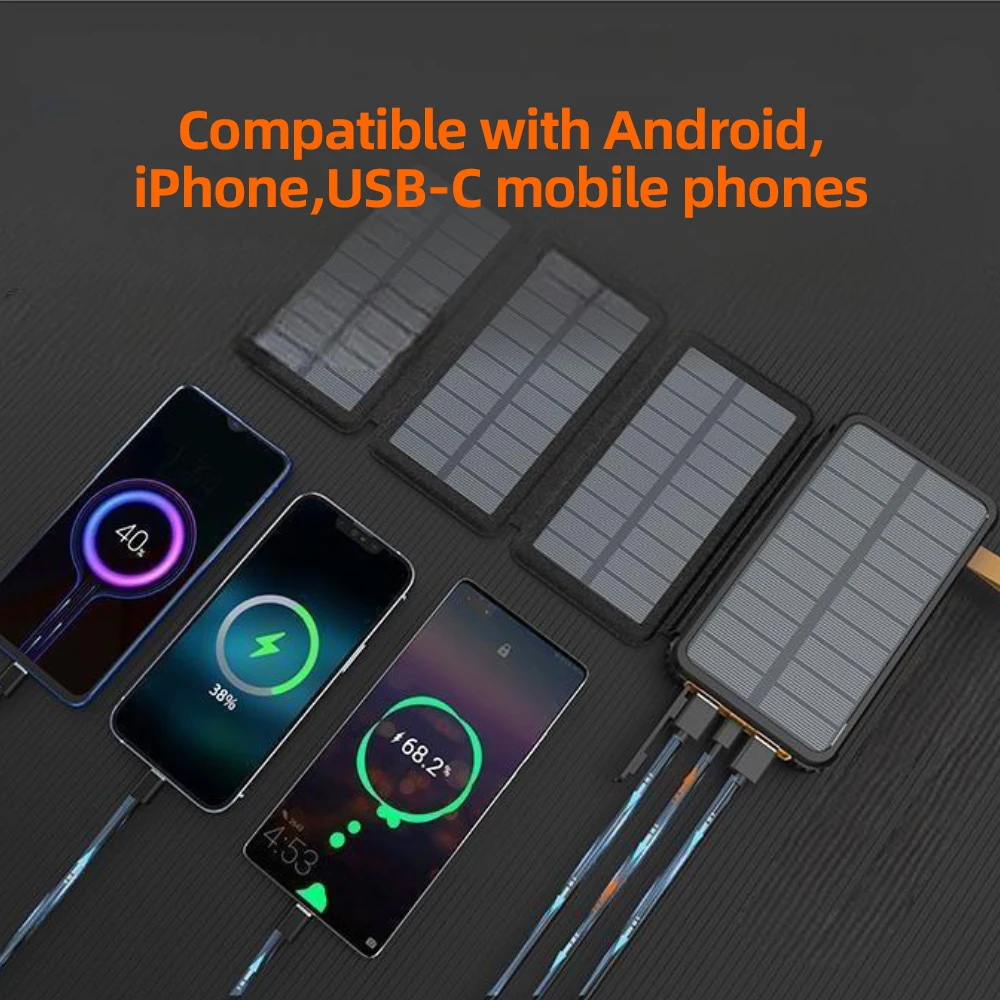 Professional 4 Foldable Solar Panels Battery Chargers 16000mah Camping Portable Power Banks for Phones Cellphone Powerbank