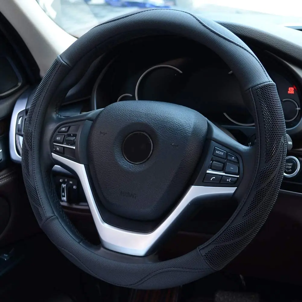 Universal 15" Ice Silk Microfiber Steering Wheel Cover – Black, Breathable & Anti-Slip