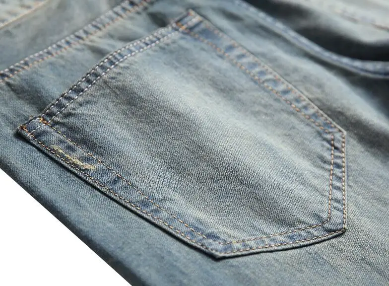 Retro Hole Ripped Distressed Jeans for Men Straight Washed Hip Hop Denim Trousers Casual Male Stacked Jean Pants
