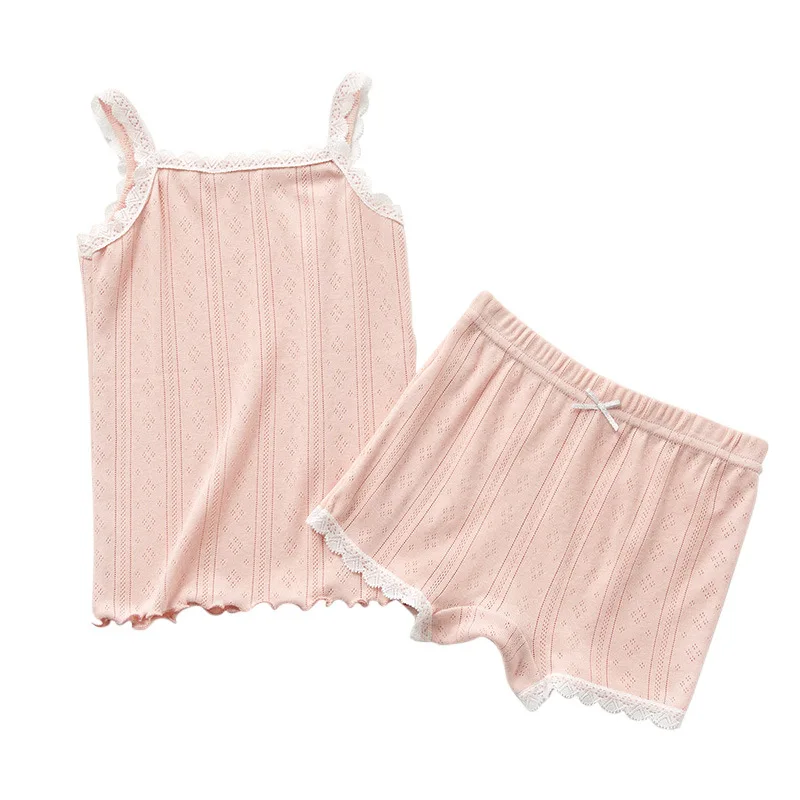 Детская одежда для малышей, детские летние комплекты одежды для маленьких девочек, Хлопковый вязаный жилет и шорты с кружевом, одежда для малышей, короткий комплект