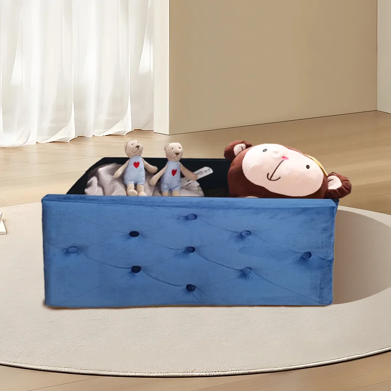 Modern Velvet Foldable Drawstring Footrest Storage Ottoman Step Stool with Durable Eco-Friendly Design