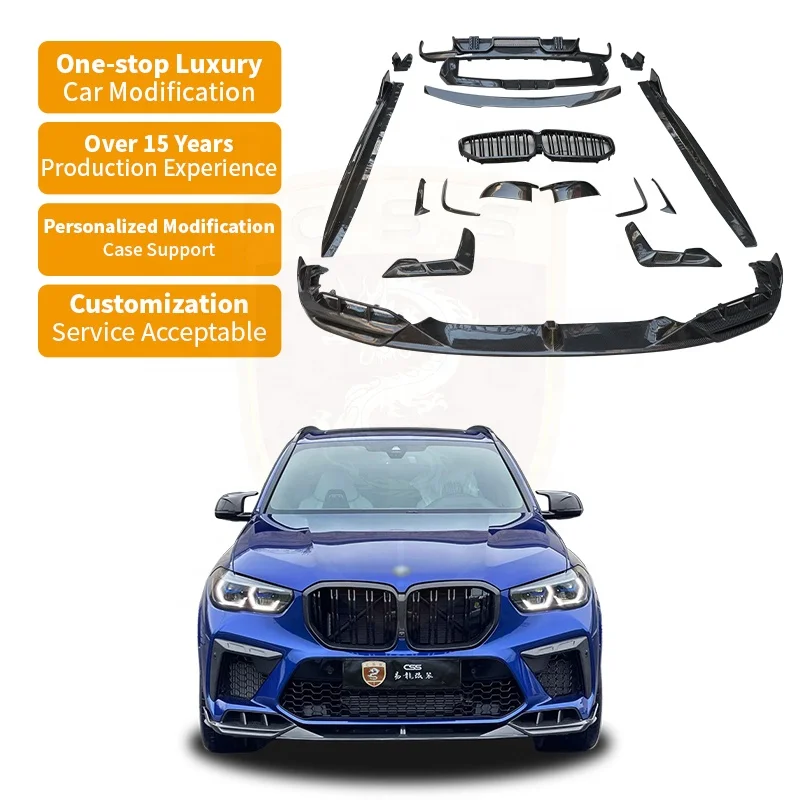 BMW F95 X5M Body Kit Carbon Fiber L Style Front Rear Diffuser Side Skirts Fender Vents Roof Wing