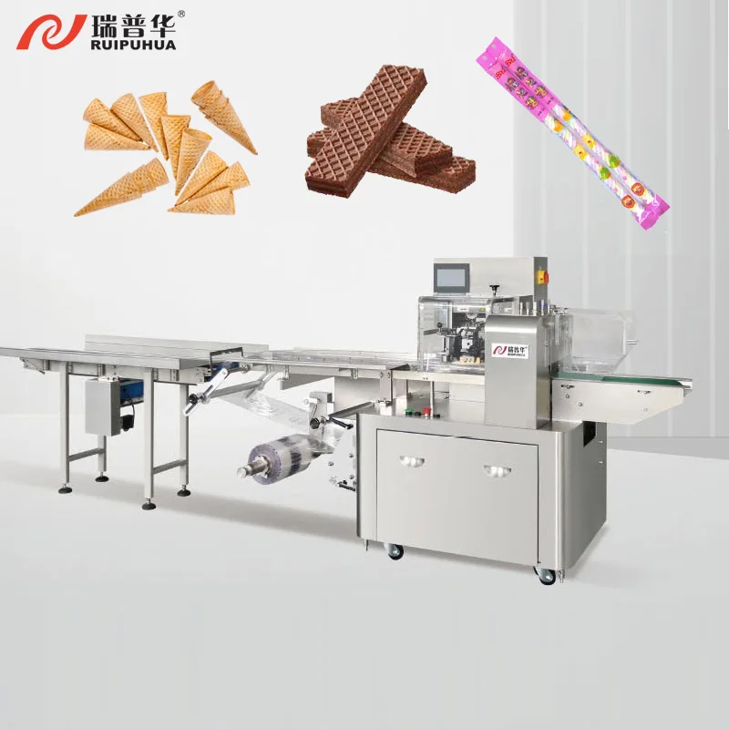 Automatic Horizontal Ice Cream Cone Wafer Cone Waffle Cone Plastic Bag Pillow Type Flow Wrapper Packaging Machine