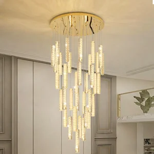 JACKSUN Duplex Stair Long Chandelier Modern Simple Atmospheric Creative Villa Rotating Chandelier Nordic Light Luxury