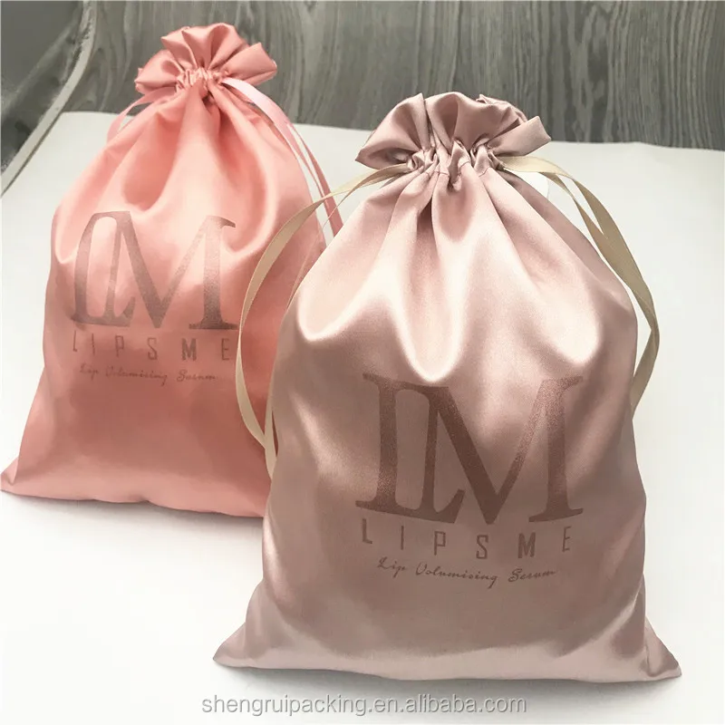 Customized Rose Gold Silk Satin Hair Extension Pouch Bags/Drawstring Satin  Hair Bags for Packaging/Satin Hair Gift Dust Bag