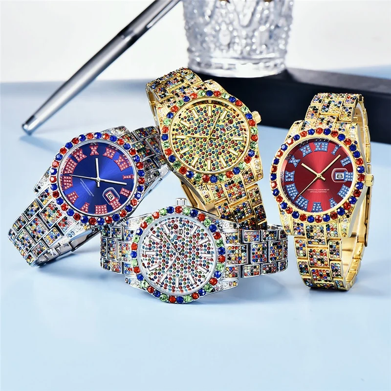 Luxury Gold Diamond Watches Men Wrist Hip Hop Bling Iced Out  display picture 2