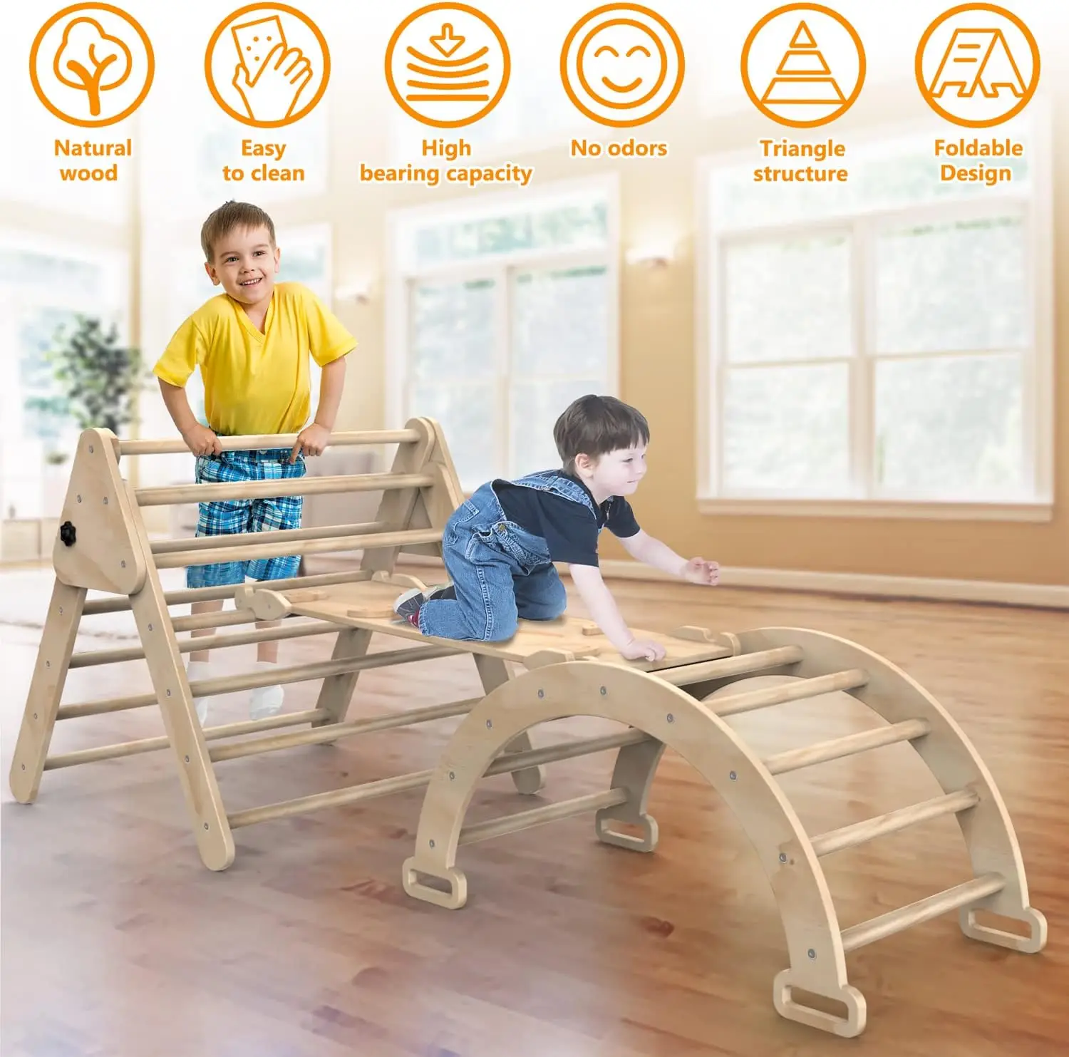 Climbing Triangle Set with Ramp Indoor 3 in 1 Wooden Kids Triangle Children Climbing Frame with Ladder