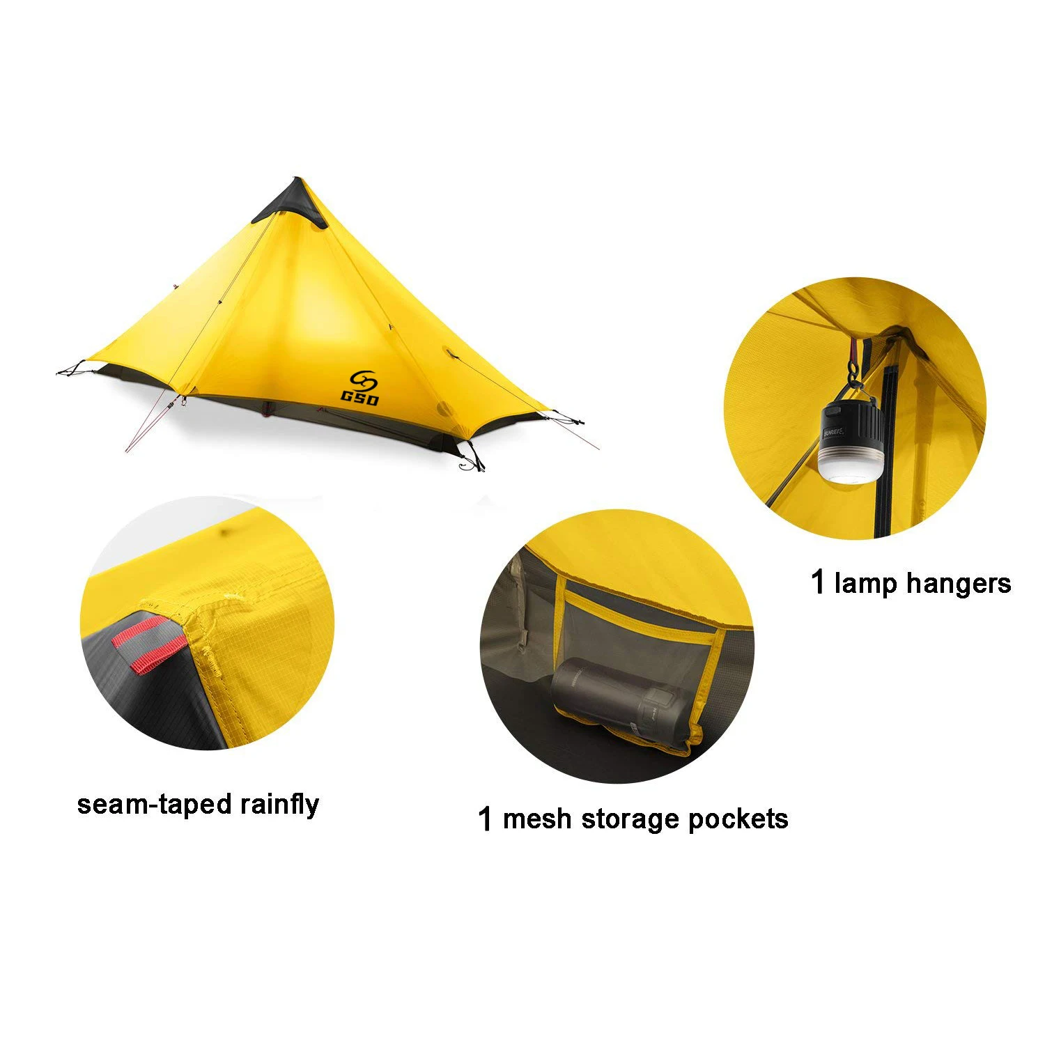 GodsWord One Person Nylon Silicon Ultralight Tent With Trekking Stick Support Outdoor All Season Hiking Backpacking Pyramid Tent
