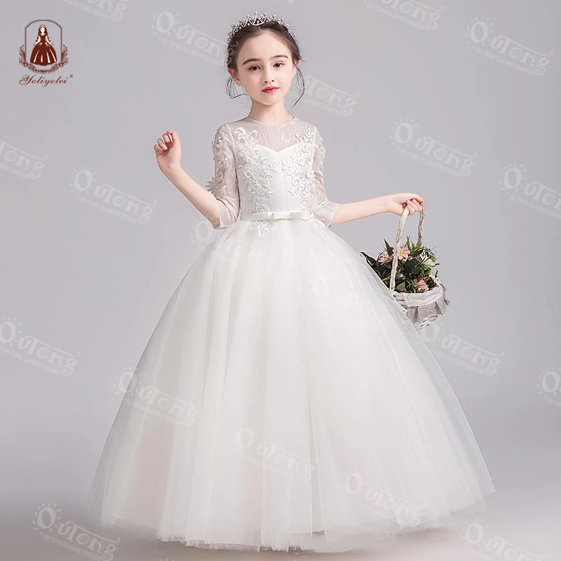 Source Kids Cloth Knee Length Boutique White Flower Girls' Dress