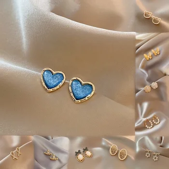 Starry Sky Blue Heart-shaped Earrings Women's Summer Fashion Design Stainless Steel Earrings