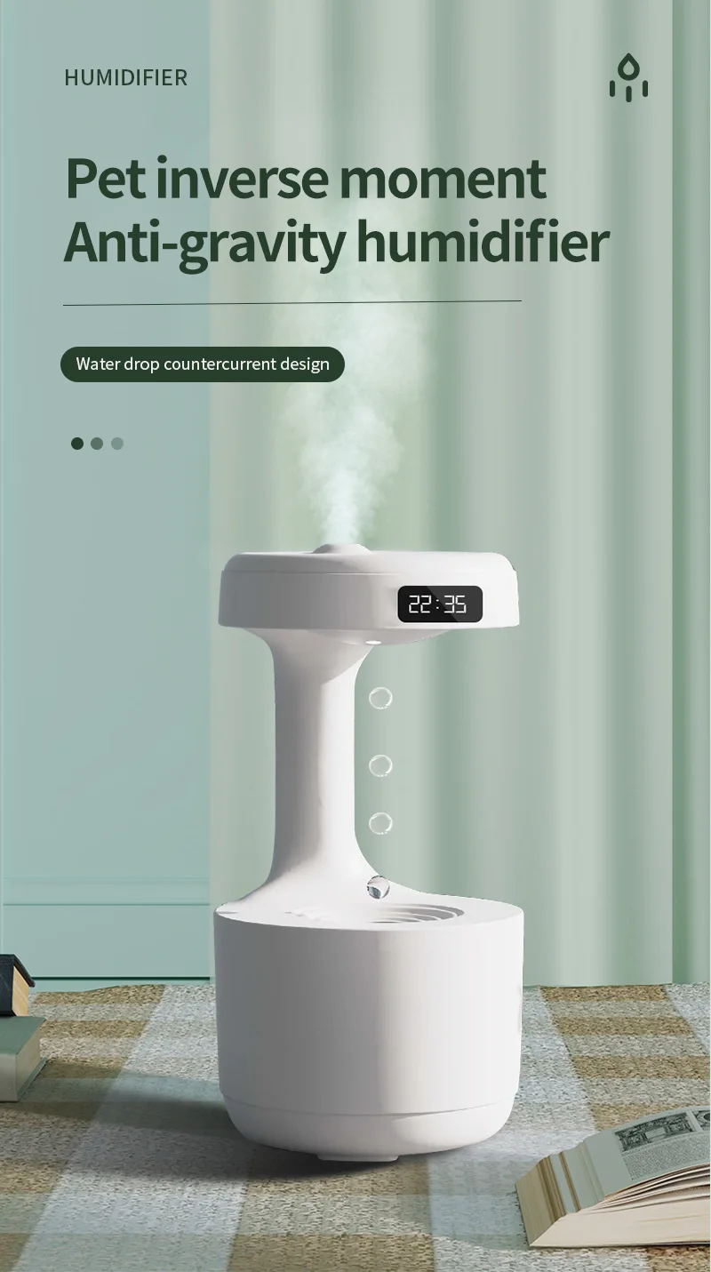 Futuristic Anti-gravity Aroma Diffuser and Humidifier floating gracefully, emitting gentle mist