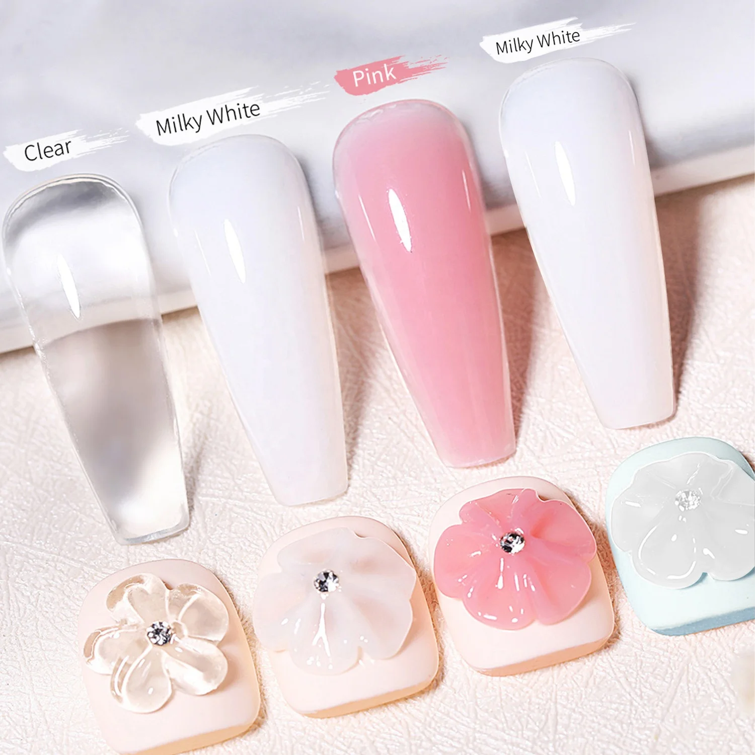 15ML Non Stick Hand Solid Extension Nail Gel Clear Nude Pink Extension Gel Rhinestone Private Label Glue Gel Easy to Operate