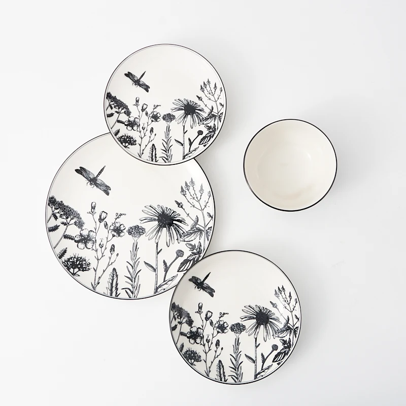 Eco-Friendly Ceramic Plate Sets Classic Design Porcelain Utensils Wholesale for Dinner Home Hotels Camping