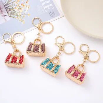 Fashion Metal Handbag keychain Handbag Rhinestone key Ring  Mini Handbag keytag  Car Accessories