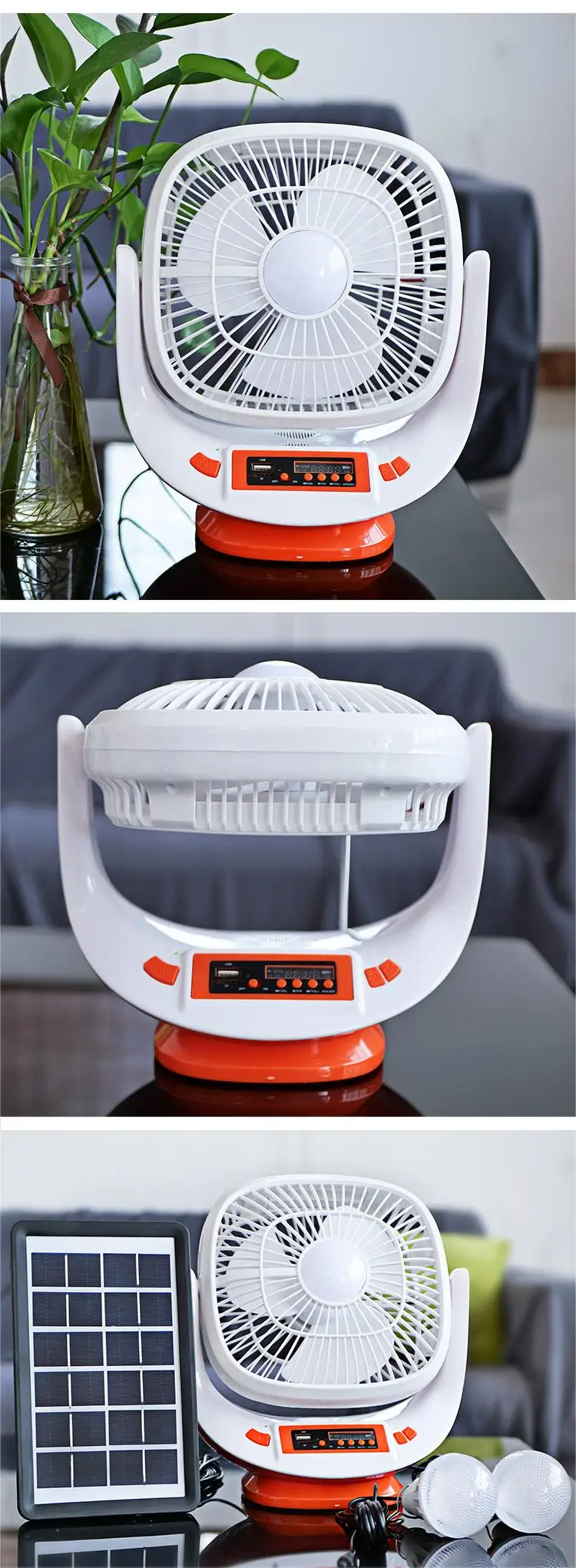 2023 New Solar Rechargeable Ac Dc Table Fan With High Quality With Led Emergency Light Fm Radio