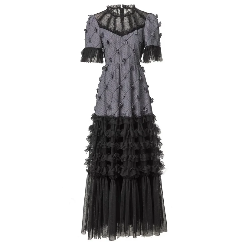 Plus Size Long Evening Dress 2025 Spring Women Vintage Plaid Prints Sexy Tulle Mesh Patchwork Short Sleeve Elegant Gowns 4XL 3XL Plus Size Long Evening Dress 2025 Spring Women Vintage Plaid Prints Sexy Tulle Mesh Patchwork Short Sleeve Elegant Gowns 4XL 3XL