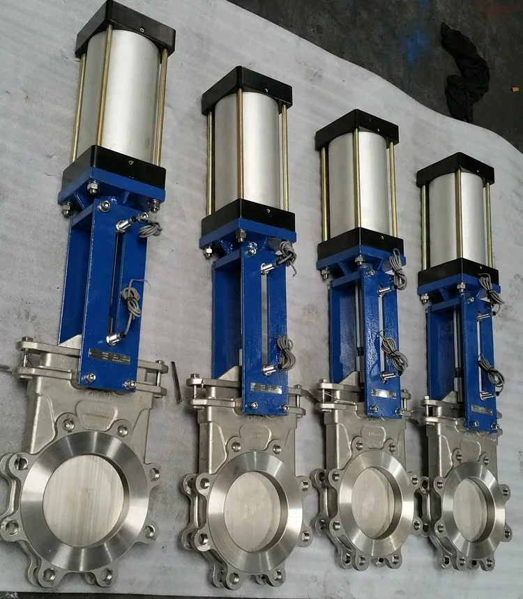 100mm Pneumatic slurry knife gate valves non-rising stem Pneumatic actuator Air Control double flange Cast iron Knife Gate Valve