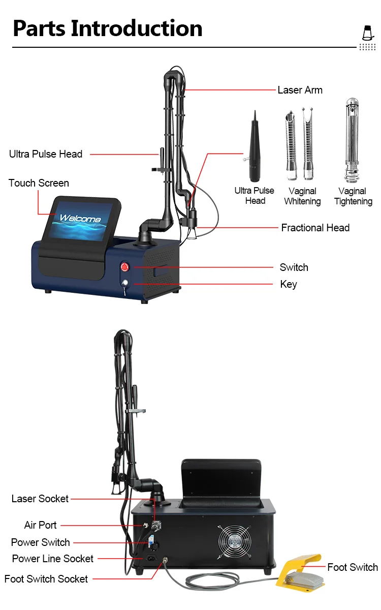 Portable 60W 10600nm Fractional CO2 Laser for Skin Rejuvenation Acne Stretch Mark Removal with RF Metal Tube Co2 Laser Cutting