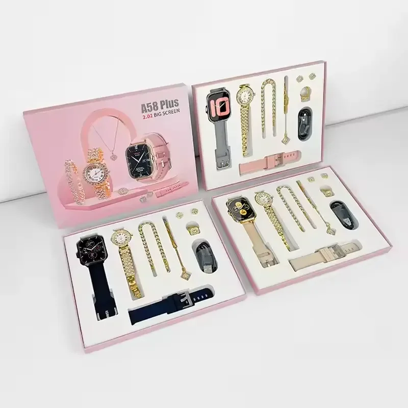A58 plus HYX Fashion Gifts Womens Luxury 8 in 1 Quartz Watches 2 Strap Ring Earring FitproTouch Screen Fitness Tracker Ladies