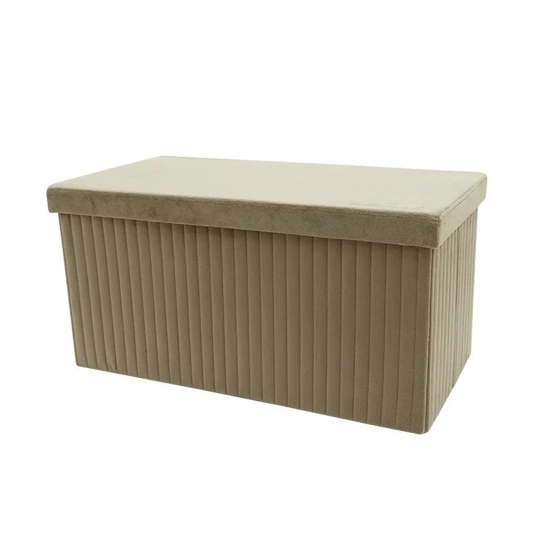 Folding Cube Home Velvet Fabric Beige Footstool Ottoman Storage Box Seat Bench