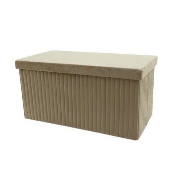 Folding Cube Home Velvet Fabric Beige Footstool Ottoman Storage Box Seat Bench