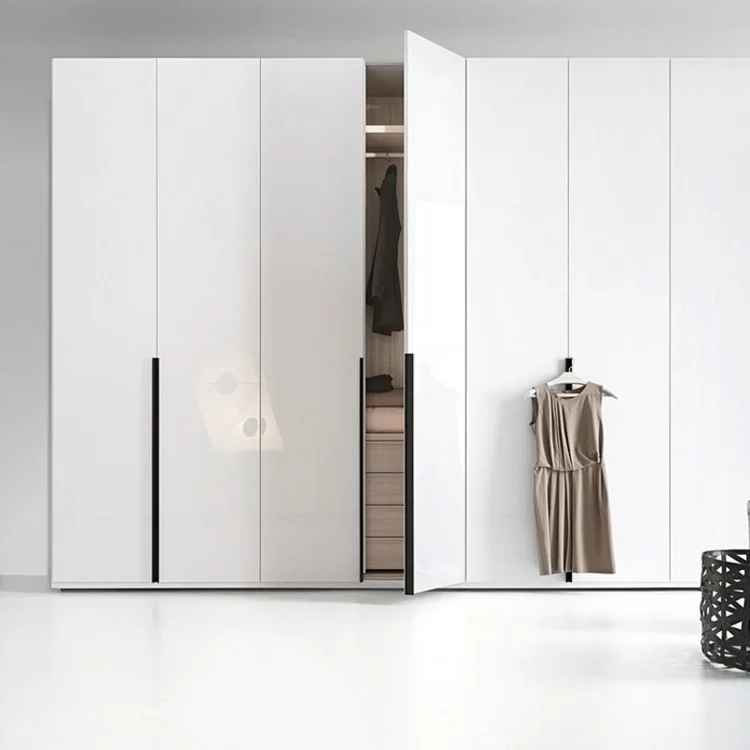 2022 Melamine White Hanging Door High Gloss Furniture Lacquer Wardrobe for Bedroom White Tall Contemporary Wardrobe Cabinets