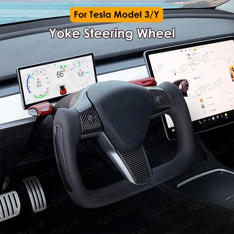 Newest Nappa/Alcantara Leather Yoke Steering Wheel with Heating Copper Wire Evenly Covered Suitable for Tesla Model 3/Y