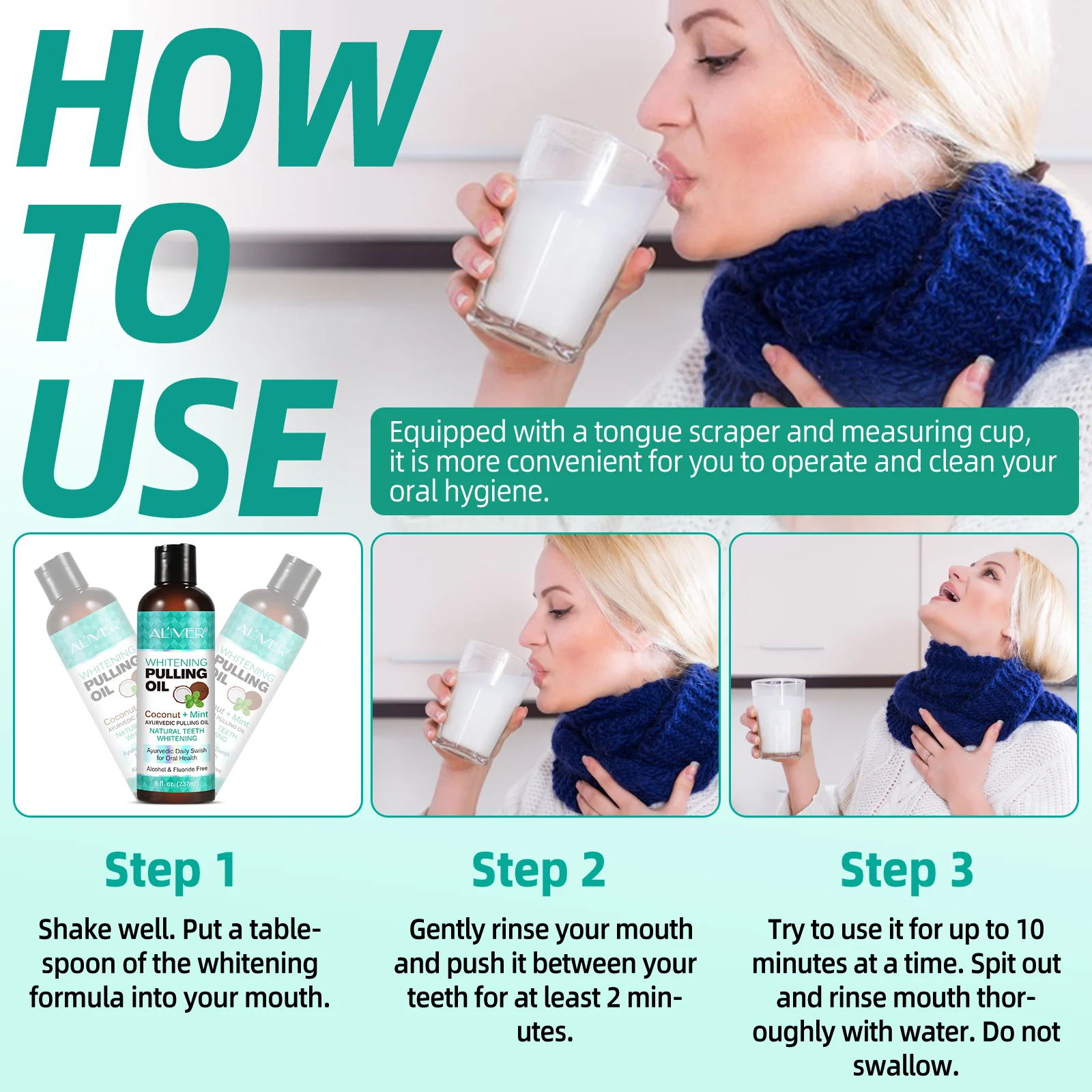 Private Label Natural Teeth Whitening Mouthwash Coconut Mint Oil