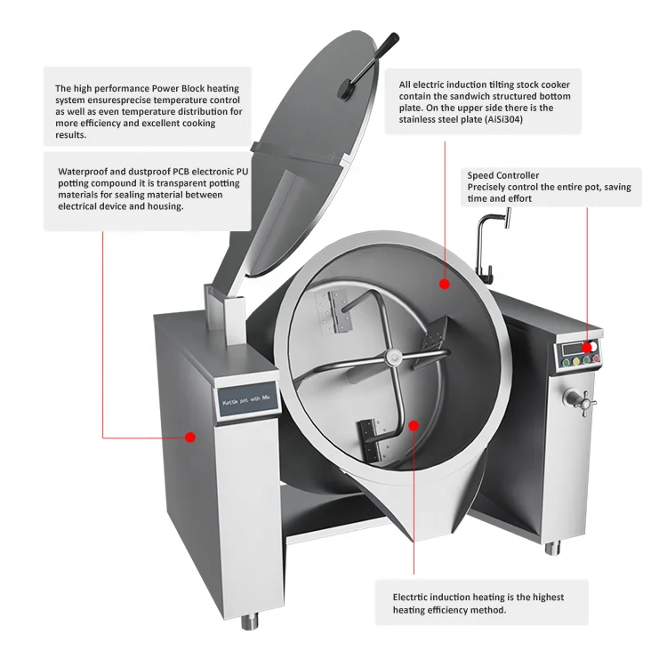 300L Commercial Induction Tilting Cooking Pot with Scraper Energy-saving Jacketed Mixer for Sauce Soup & Industrial Kitchens