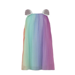 Customizable Girls Rainbow Tulle Dress Shiny Unicorn Inspired Straps Sparkling Party Outfit