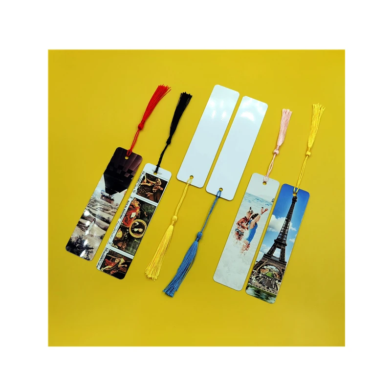 Wholesale Heat Transfer Sublimation Blank Bookmark with Hole and Colorful  Tassels Metal Aluminum DIY Bookmark Manufacturer and Supplier
