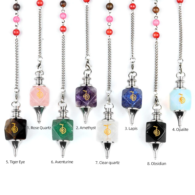 Cho Ku Rei Power Symbol 7 Chakra Bead Chain Pendulum Amethyst Reiki Symbol Pendant for Children's Healing & Hypnosis Jewelry Use