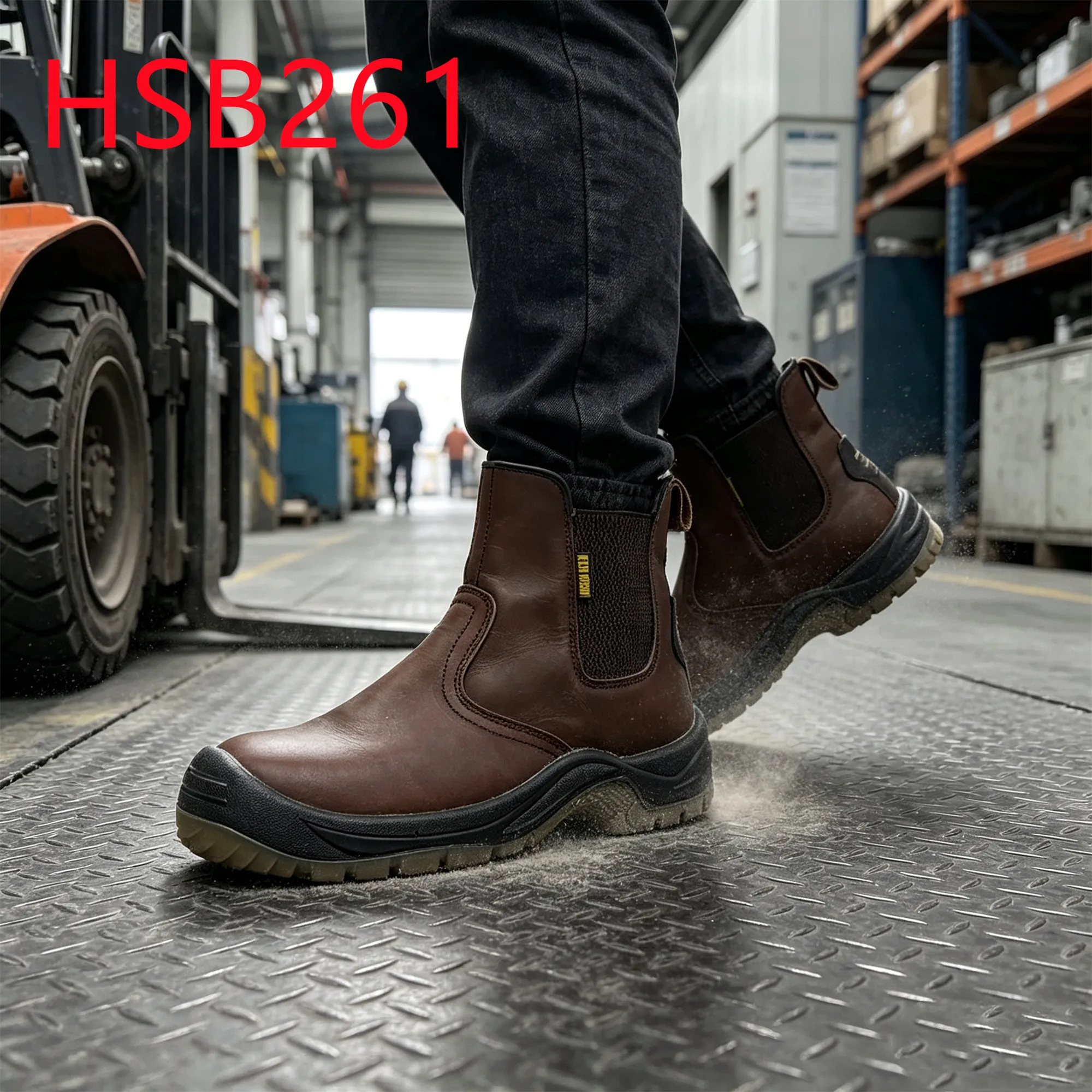 HY,Rebar Processing Anti-acid&alkali Sole Hua Singh Pull-on Safety Shoes Heel Support Design Chestnut Brown Work Boots HSB261