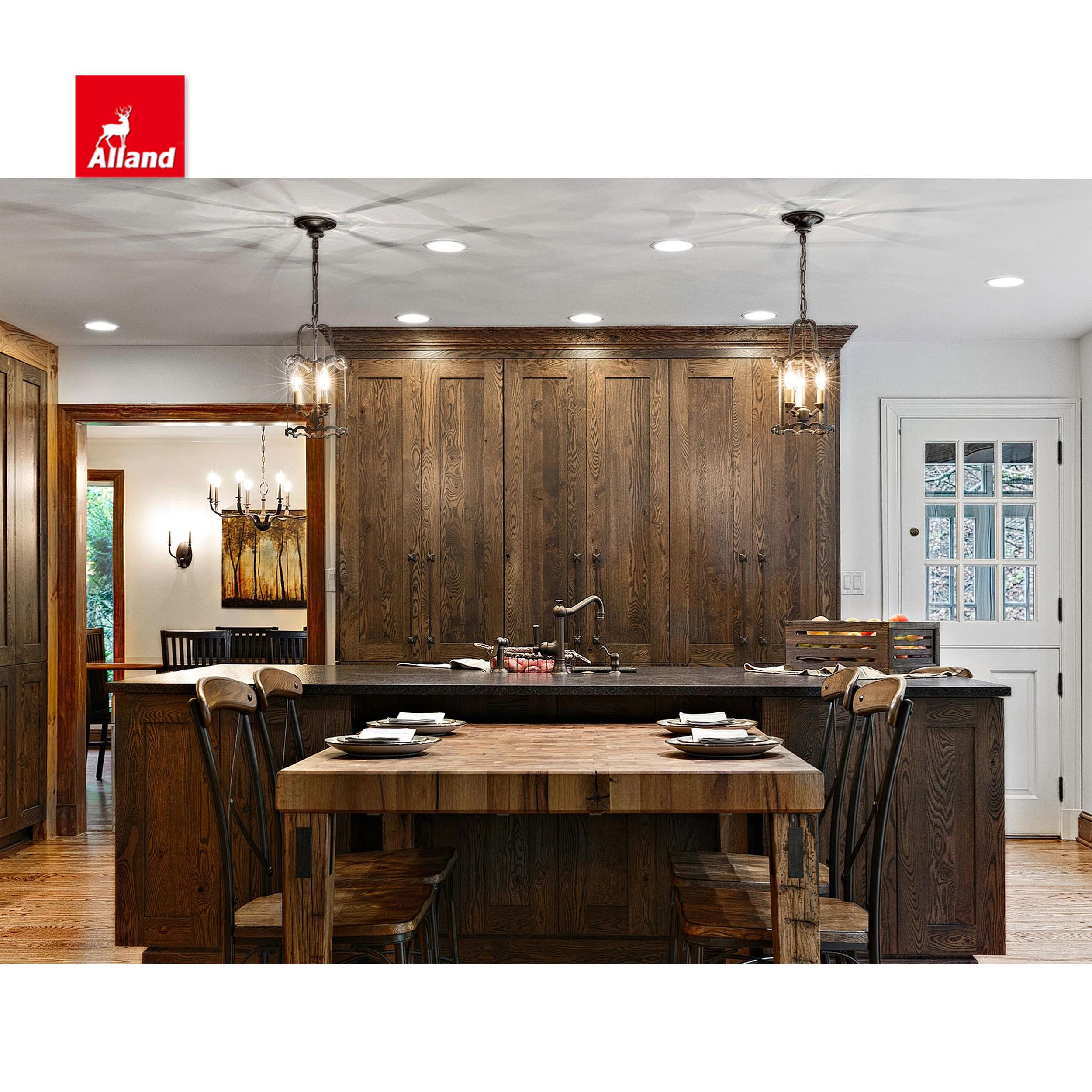 Picturesque Vintage Castle Fantastic Rustic Red Oak Kitchen Cabinet With  Tiger Mount Texture and Granite Counter for Homeowner