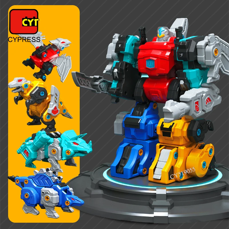 4 in 1 Transform Dinosaur Toy Screwing Robot Car Deformation Toy for Kids