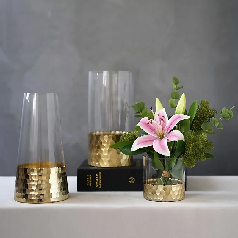 ダイニングテーブル装飾花の家の装飾クリア花瓶シリンダーキャンドルホルダーガラス花瓶ゴールデンハニカム花瓶 Buy ハニカム花瓶 Product On Alibaba Com