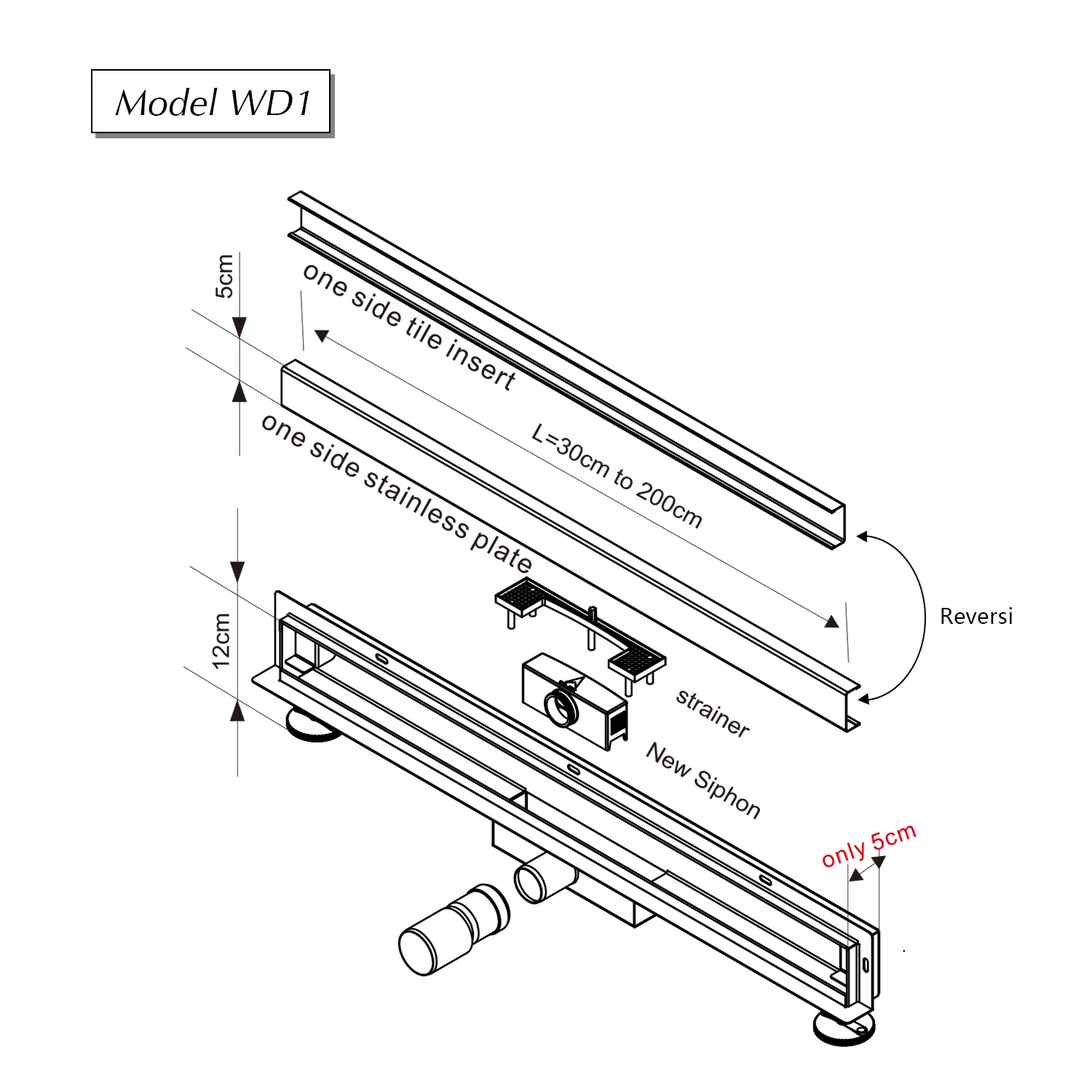 Wall Side Install Reversible Cover Tile Insert Linear Floor Drain