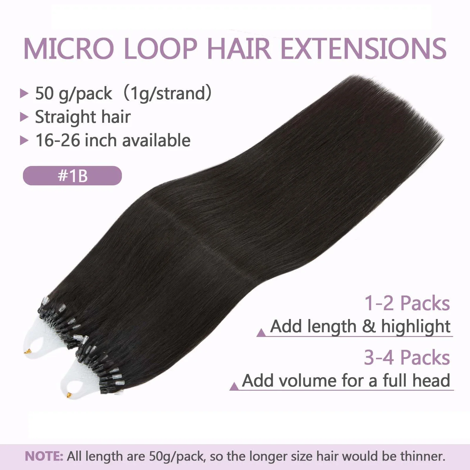Micro Link Haarverlängerungen Echthaar #1B Natürliches Schwarz Microlink Haarverlängerungen Micro Loop Echthaarverlängerungen Fusion Hair_voghion.com