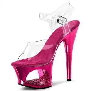 7 in Women Pole Dance Shoes Sexy Striptease Performance Shoes Hollowed Out Rhinestone Exotic Shoes