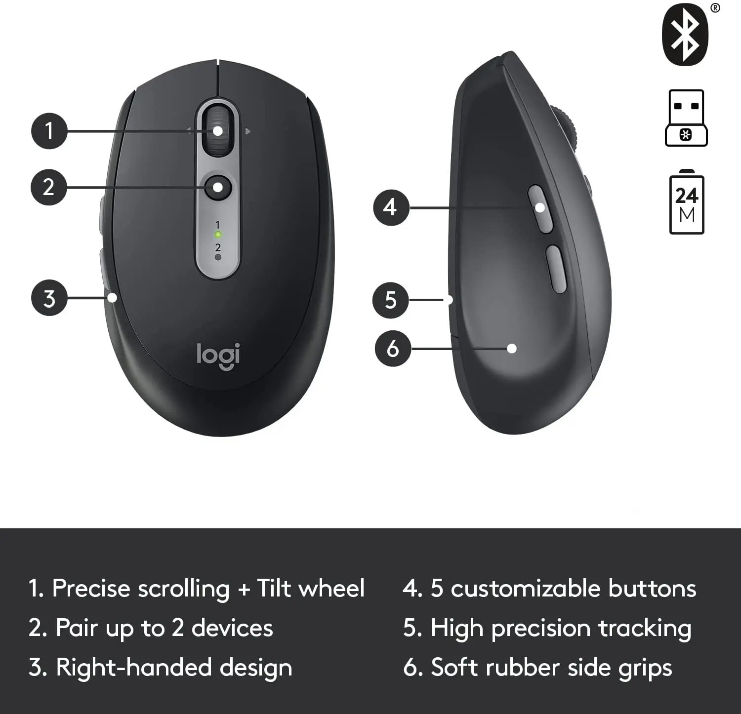 Logitech M590 Multi-device Silent Wireless Mouse with 5  