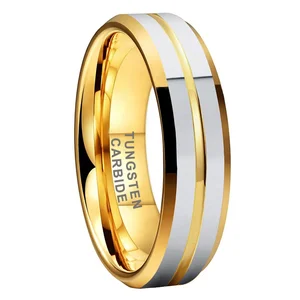 Coolstyle Jewelry 6mm Whosalese Two Tone Gold Plated Tungsten Finger Ring for Men Women Fashion Engagement Wedding Band