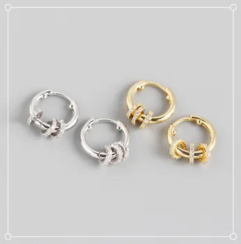 2021 NEW 925 Sterling Silver simple Plain hoop with DIY small diamond cz circle dangling hoop earrings