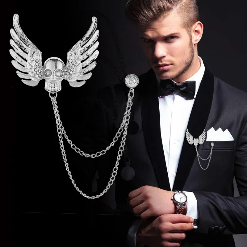 Custom Designer Inspired Lapel Brooches Trendy Rhinestone Chain Safety