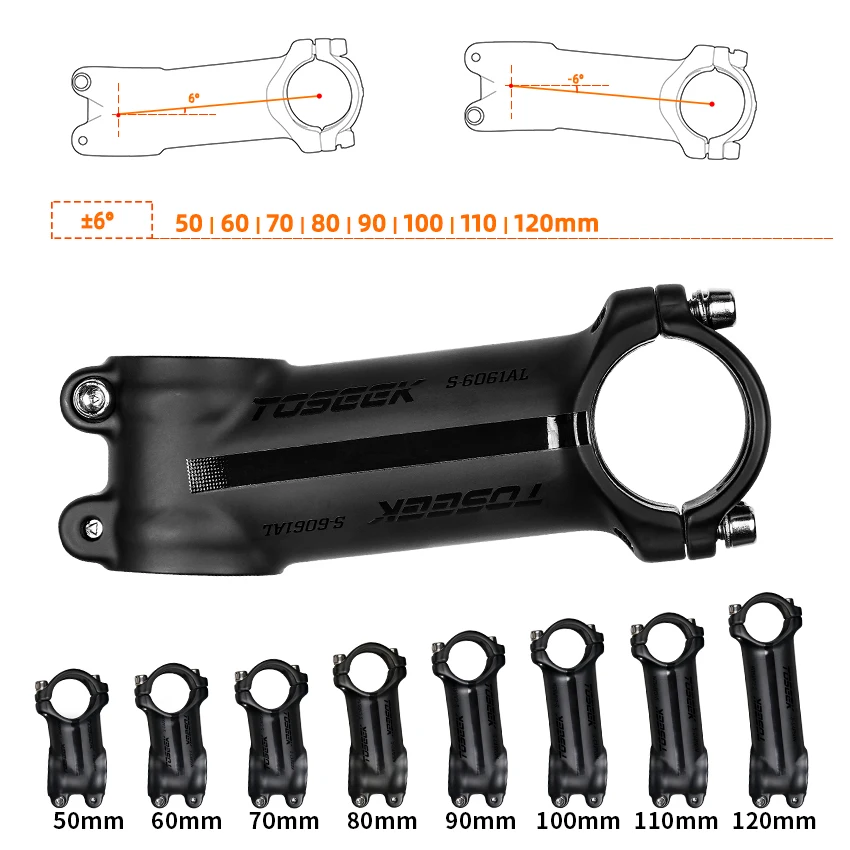 TOSEEK自転車ハンドルバーステム 6/17度 28.6mm 31.8mm ブラック 長さ