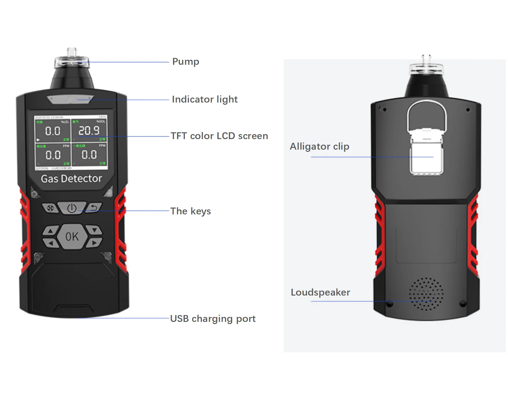 Portable Pumping 4 In 1 Alarm Gas Detector Customize For Gases H2s Co ...