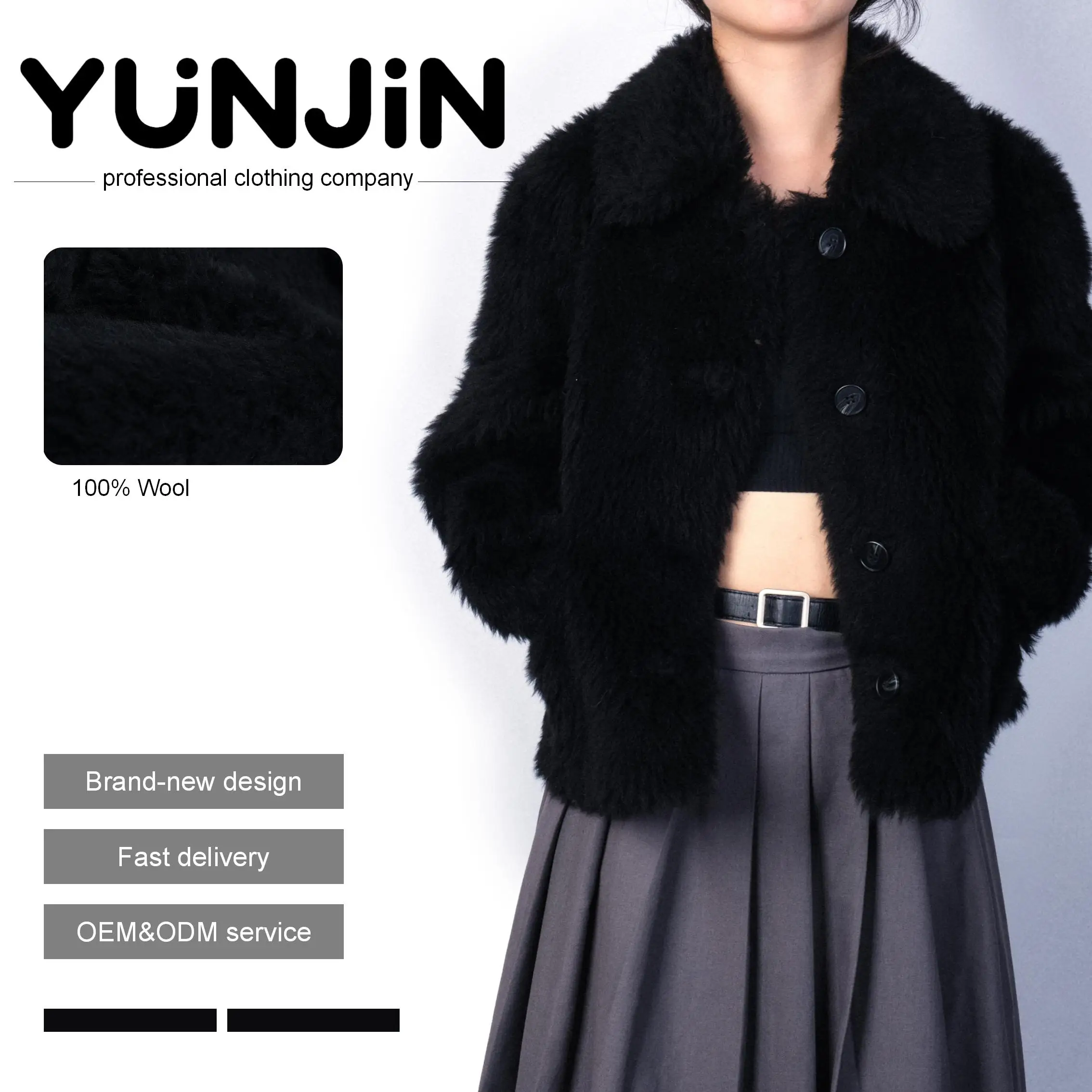 YUNJIN Women's Elegant Short Winter Overcoat Genuine Lamb