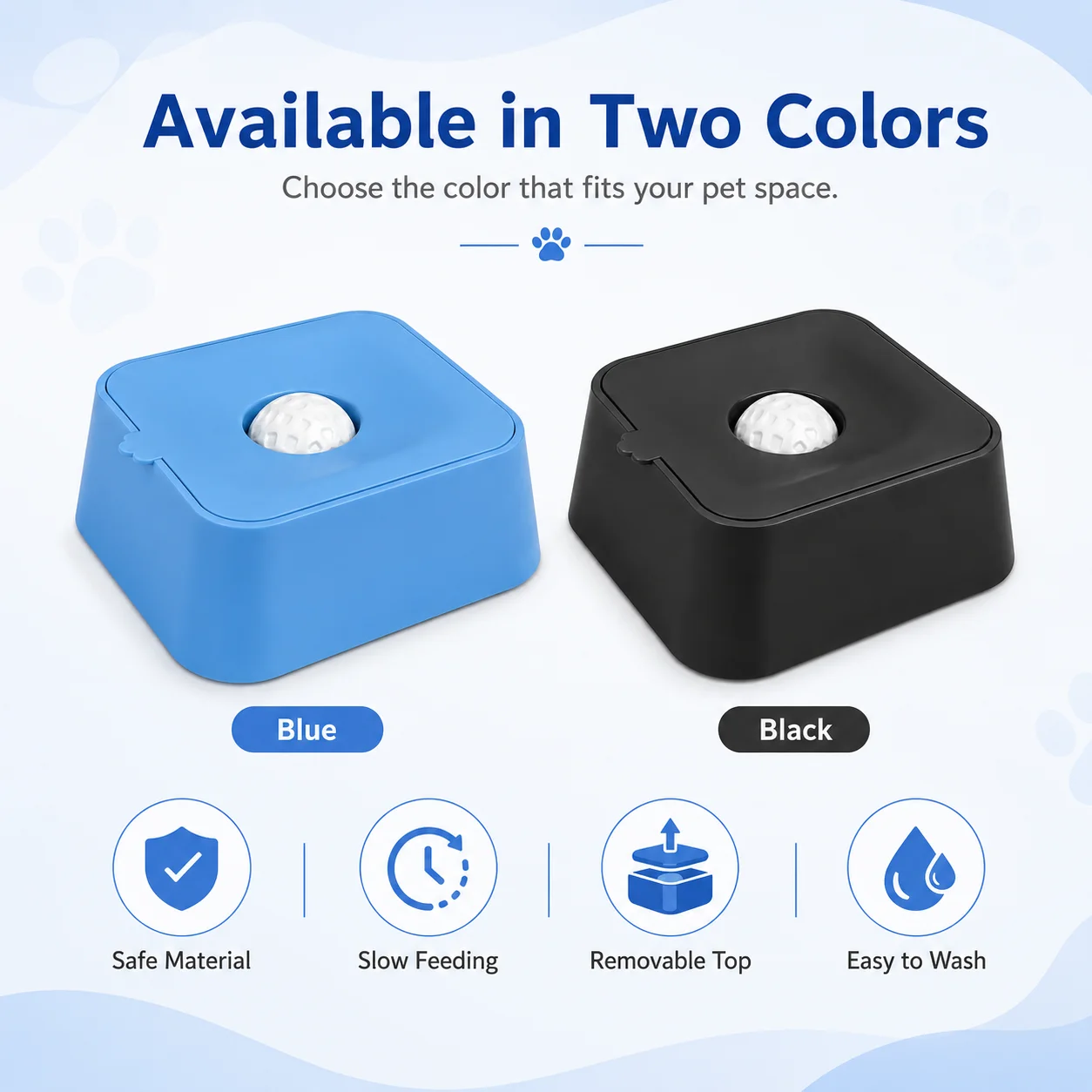 Stock Stylish Portable Modern Solid Pattern Pet Slow-feeding Square Bowl Built-in Rolling Ball Waterproof Cats Dogs PP Material