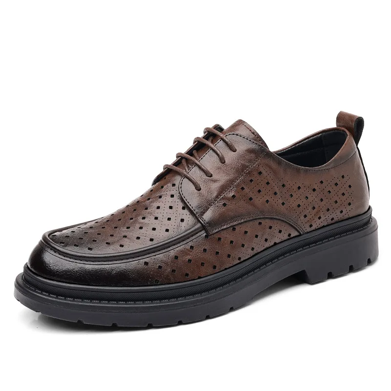 Scarpe Uomo Brogue Double Monk - Eleganti In Vera Pelle Con Tacco Legno Per Cerimonie E Ufficio - Foto 9