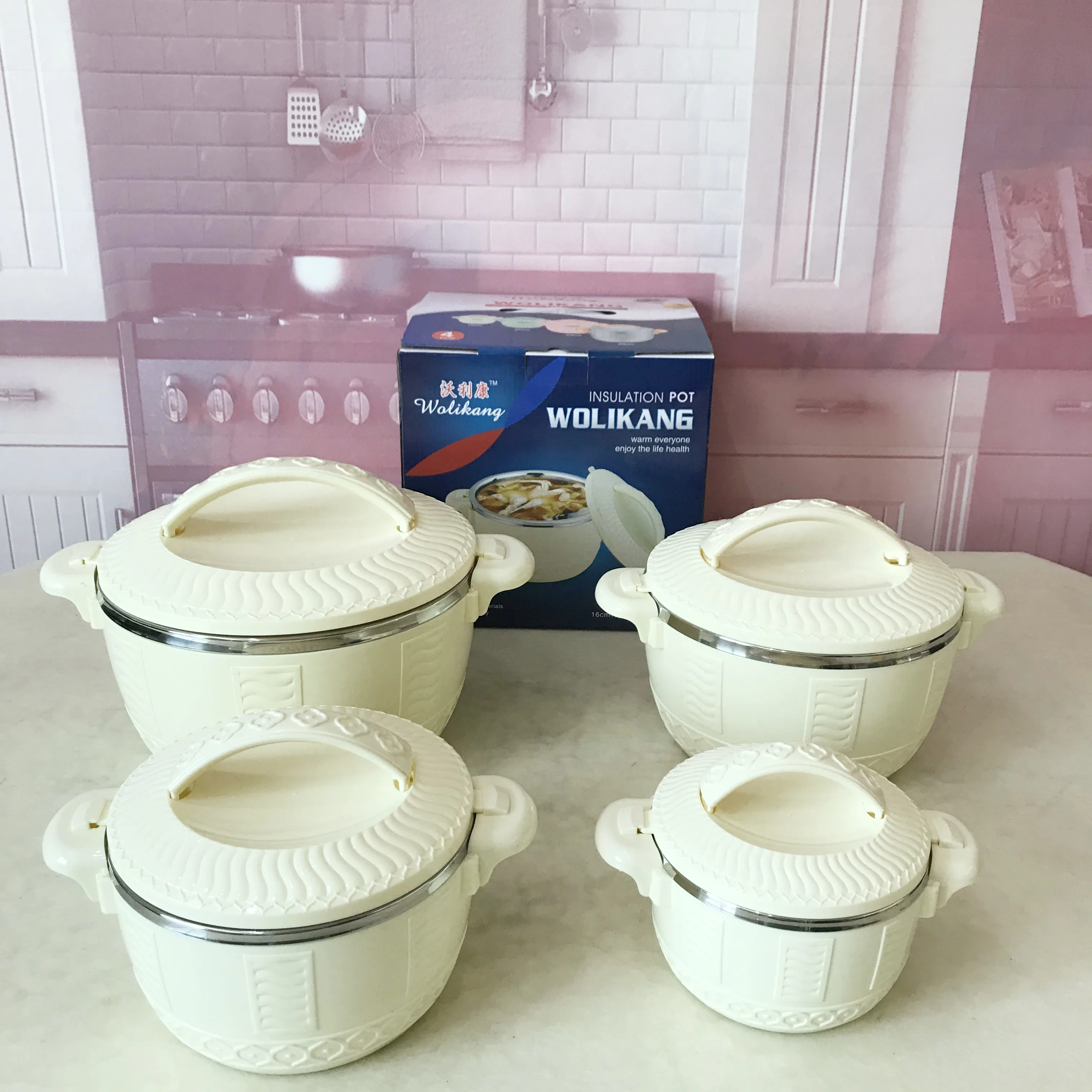 8pcs Stainless Steel Insulated Hot Pot Plastic Hot Pot With Handle