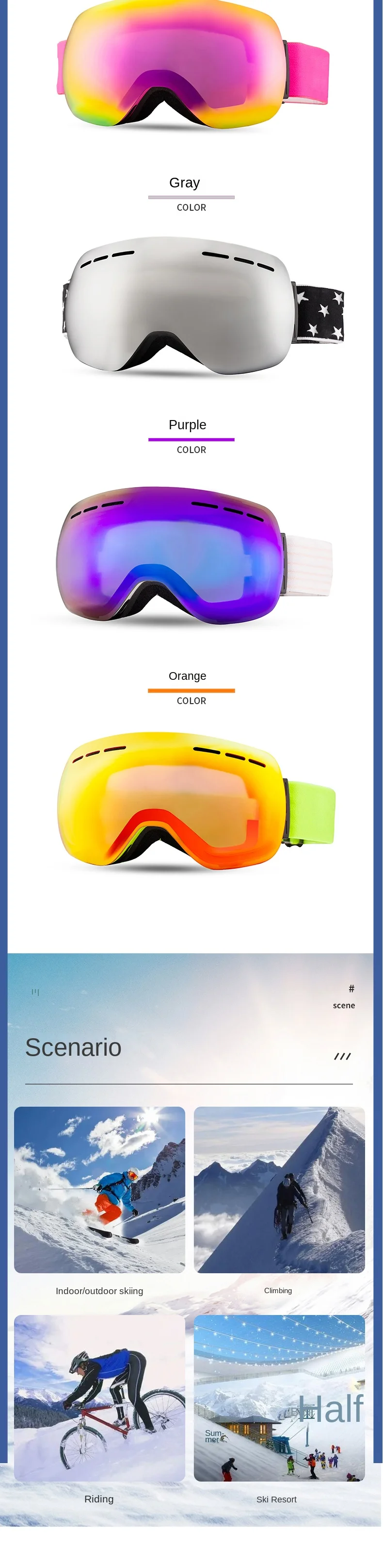 Unisex Large Spherical Ski Goggles with Double Anti-Fog and Outdoor Windproof Protection